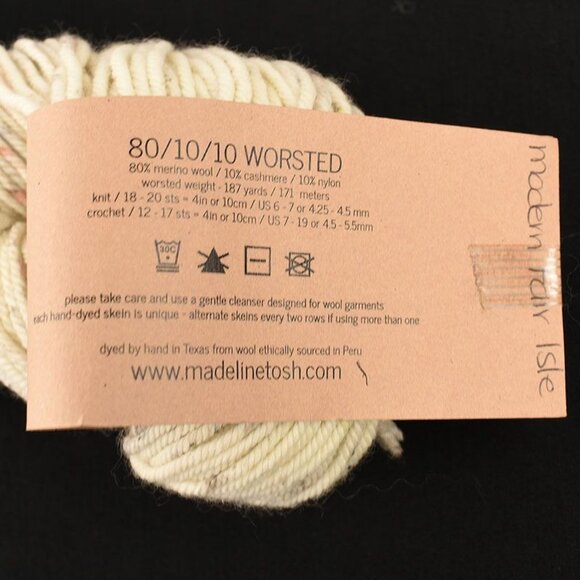 MadelineTosh Worsted Yarn 80/10/10 Merino Wool Cashmere Nylon Modern Fair Isle - Picture 3 of 3